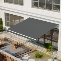 Outsunny 13' x 10' Electric Awning, Retractable Awning Sun Shade Shelter with Remote Controller, Manual Crank Handle and Aluminum Frame, for Deck, Balcony, Yard, Grey(m-10)