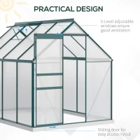 Outsunny 6' x 8' x 6.5' Polycarbonate Greenhouse, Walk-in Green House with Adjustable Roof Vent Galvanized Base Sliding Door Rain Gutter for Outdoor Garden Backyard, Green(m-6)
