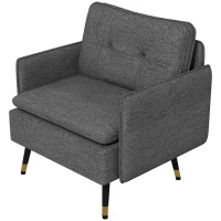HOMCOM Modern Armchair, Upholstered Accent Chair with Tufted Back Cushion and Steel Legs for Living Room, Bedroom, Dark Grey(m-2)