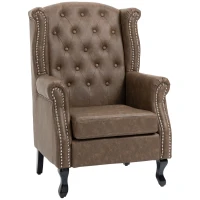 HOMCOM Tufted Lounge Chair, Upholstered Chesterfield-style Armchair with Solid Wood Legs and Nail Head Trim, Brown(m-11)
