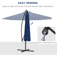 Outsunny 10' Deluxe Patio Umbrella, Outdoor Market Parasol, Banana Hanging Offset Sunshade with Crank, Cross Base, Navy Blue(m-4)