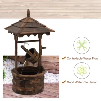 Outsunny Outdoor Waterfall Fountain w/ Pump Natural Wood Wishing Well Garden Decor, 22.5x22.5x47.25(m-5)