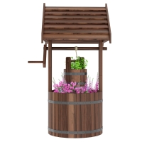 Outsunny Wood Wishing Well for Outside with Hanging Bucket, Wishing Well Planter with Drain Hole for Garden Patio, Carbonized
