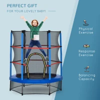Outsunny 55" Kids Trampoline with Enclosure Net for Indoor/Outdoor, Trampoline for Boys and Girls Age 3-6 Years, Blue(m-4)