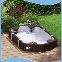 Qaba Kids Sandbox with Cover, 4 Corner Seats, Bottom Liner for Backyard, Garden, Outdoor, 71" x 42" W x 9", Dark Brown(m-3)