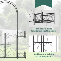Outsunny 7.1FT Metal Garden Arch with Gate and 4 Planter Boxes, Garden Arbor Trellis for Climbing Plants, Outdoor Wedding, Decoration, Bridal Party, Black(m-5)