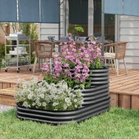 Outsunny 5.2'x3.6'x2.7' Outdoor Raised Garden Bed, 3-Tier Galvanized Planter Box with Safety Edging for Vegetable, Flower, Grey(m-10)
