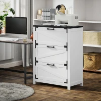HOMCOM 3 Drawer Filing Cabinet, Farmhouse Office Storage Cabinet with Adjustable Hanging Bars for Letter, A4, Legal Size, White(m-8)