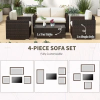 Outsunny 4 Pieces Rattan Sofa Set Wicker Patio Sofa Set with Loveseat Chairs Glass Top Coffee Table for Garden Outdoor Khaki(m-5)