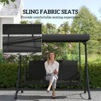 Outsunny 3 Person Outdoor Porch Swing Chair with Adjustable Canopy, Black(m-5)