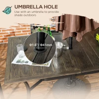 Outsunny Steel Frame 59 Inch Outdoor Dining Table for Six with Parasol Hole, Wood Grain Tabletop, for Backyard, Garden, Brown(m-7)