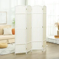 HOMCOM Folding Room Divider Screen 4 Panel 5.6 ' Tall Privacy Screen Freestanding Room Partition for Home Office, White(m-2)