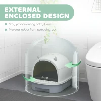 PawHut Cat Litter Box with Lid, Front Door Flap, Scoop, Handle, Easy Clean, for Small and Medium Cats, Grey(m-4)