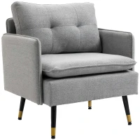 HOMCOM Accent Chair, Upholstered Armchair with Tufted Back Cushion and Steel Legs for Living Room, Bedroom, Grey(m-11)