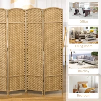 HOMCOM Folding Room Divider Screen 4 Panel 5.6 ' Tall Privacy Screen Freestanding Room Partition for Home Office, Nature Wood(m-7)