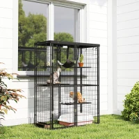 PawHut Metal Cat Cage with Waterproof Cover, 4 Platforms, Hammock, Washable Cushions for 1-3 Kittens, 46.5" x 22" x 62", Black(m-8)