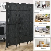 HOMCOM 5.6 Ft Tall Folding Room Divider, 6-panel Portable Privacy Screen, Hand-Woven Partition Wall Divider, Black(m-7)