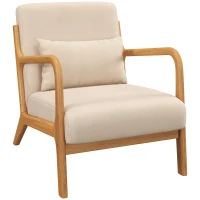 HOMCOM Fabric Lounge Chair, Velvet Armchair, Retro Accent Chair with Wood Legs and Thick Padding for Bedroom, Beige(m-11)