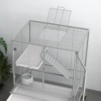 PawHut Rolling Small Animal Cage 34"H Chinchilla Cage for Ferrets, Squirrels w/ Removable Tray, Storage Shelf, Light Grey(m-10)
