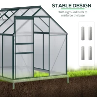 Outsunny 6' x 8' x 6.5' Polycarbonate Greenhouse, Walk-in Green House with Adjustable Roof Vent Galvanized Base Sliding Door Rain Gutter for Outdoor Garden Backyard, Green(m-5)