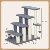 PawHut 4 Levels Cat Steps with Scratching Posts for High Bed, Sofa, Gray(m-3)