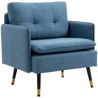 HOMCOM Modern Armchair, Upholstered Accent Chair with Tufted Back Cushion and Steel Legs for Living Room, Bedroom, Blue(m-11)