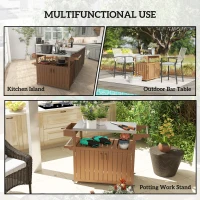 Outsunny Outdoor Bar Cart with Storage, Stainless Steel Outdoor Bar Table Top, Wheeled HDPE Kitchen Island for Food Prep, Brown(m-8)