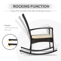 Outsunny 3 Pieces Patio Wicker Rocking Chair Set,  Outdoor PE Rattan Bistro Set Conversation Rocker Set with 2 Chairs 1 Coffee Table for Backyard, Deck, Poolside, Dark Grey(m-4)