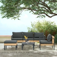 Outsunny 6 Pieces Patio Furniture Set with Sofa, Armchair, Stool, Table, Cushions, Outdoor Wicker Conversation Sofa Set(m-8)