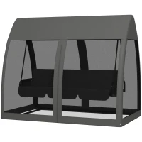 Outsunny 3-Seater Outdoor Swing Chair Chaise Lounger Bed Garden Hammock with Steel Stand, Canopy Netting Walls, Dark Grey(m-2)