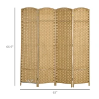 HOMCOM Folding Room Divider Screen 4 Panel 5.6 ' Tall Privacy Screen Freestanding Room Partition for Home Office, Nature Wood(m-3)