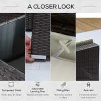 Outsunny 7 Piece Outdoor Patio Sofa Set with Cushions, All Weather PE Rattan, 29.5" Sofa Section, Glass Top Coffee Table for Outdoor Living, Beige(m-6)