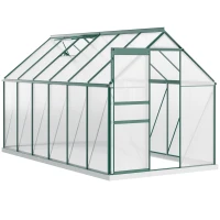 Outsunny 6' x 12' x 6.5' Polycarbonate Greenhouse, Walk-in Green House with Adjustable Roof Vent Galvanized Base Sliding Door Rain Gutter for Outdoor Garden Backyard, Green(m-13)