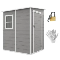 Outsunny 4'x5' Garden Tool Storage Shed, Lean to Shed with Window, Vent and Plastic Roof, Grey(m-13)