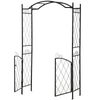 Outsunny 7FT Metal Garden Arch with Gate Climbing Planter Frame Backyard Decor for Vines Morning Glory Black(m-15)