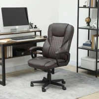 HOMCOM High Back Ergonomic Office Chair, PU Leather Executive Desk Chair with Adjustable Height and Swivel Wheels, Brown(m-2)