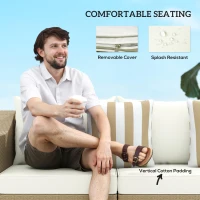 Outsunny Rattan Wicker 3 Seater Patio Couch with Cushions, 2 Throw Pillows, Outdoor Furniture Rattan Sofa, Cream White(m-5)