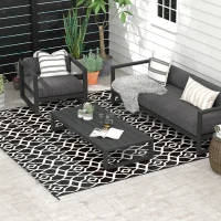 Outsunny Reversible Outdoor Rug Carpet RV Camping Rugs with Carry Bag, 8' x 10', Black & White Clover(m-2)