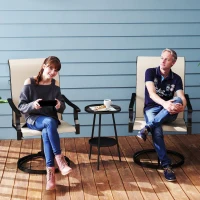 Outsunny Patio Swivel Chairs Set of 2, High Back Patio Dining Chairs with All-Weather Mesh for Backyard, Lawn, Garden, Beige(m-2)