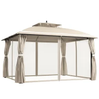 Outsunny 10' x 12' Outdoor Gazebo, Double Roof Patio Gazebo Canopy with Netting and Curtains for Garden, Lawn, Backyard, Deck(m-11)