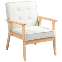 HOMCOM Modern Armchair Fabric, Accent Chair with Tufted Back, Wood Legs and Thick Padding for Living Room, Bedroom, Cream White(m-2)