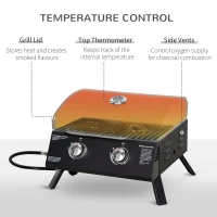 Outsunny 2 Burner Propane Gas Grill, Outdoor Portable Tabletop BBQ with Foldable Legs, 10000 Each Burner, Lid, for Camping, Picnic, Backyard, Black(m-4)