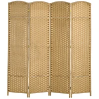 HOMCOM Folding Room Divider Screen 4 Panel 5.6 ' Tall Privacy Screen Freestanding Room Partition for Home Office, Nature Wood(m-1)