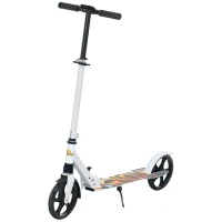 Qaba Kick Scooter for Kids Ages 6-12 with Adjustable Height, Rear-Fender Brake, 200mm Big Wheel, Foldable Design, White(m-2)