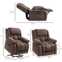 HOMCOM Overstuffed Power Lift Recliner Chair with Vibration Massage and Heat, Side Pockets, Pocket Spring, for Adults, Brown(m-3)
