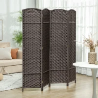 HOMCOM Folding Room Divider Screen 4 Panel 5.6 ' Tall Privacy Screen Freestanding Room Partition for Home Office, Brown(m-2)