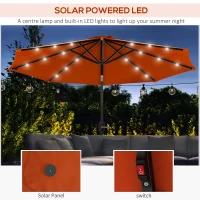 Outsunny 9ft Solar Patio Umbrella Outdoor Sunshade 24 LED Lights Tilt Canopy Orange(m-4)