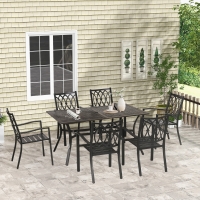 Outsunny 7 Pieces Outdoor Dining Set for 6 with Stackable Chairs with Wood Grain Top, for Garden, Patio, Backyard, Brown
