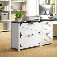 HOMCOM 2 Drawer Filing Cabinet, Farmhouse Office Storage Cabinet with Adjustable Hanging Bars for Letter, A4, Legal Size, White(m-10)