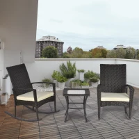 Outsunny 3 Pieces Patio Wicker Rocking Chair Set,  Outdoor PE Rattan Bistro Set Conversation Rocker Set with 2 Chairs 1 Coffee Table for Backyard, Deck, Poolside, Dark Grey(m-8)